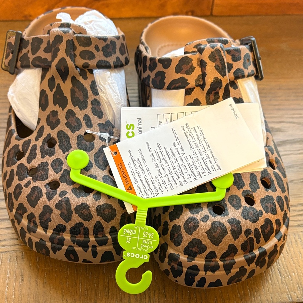 CROCS Leopard Mary Jane Clogs with Strap
